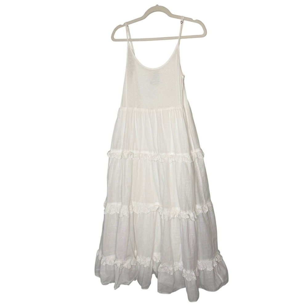 Anthropologie Twofer White Tiered Eyelet Lace Trim Maxi Dress Large